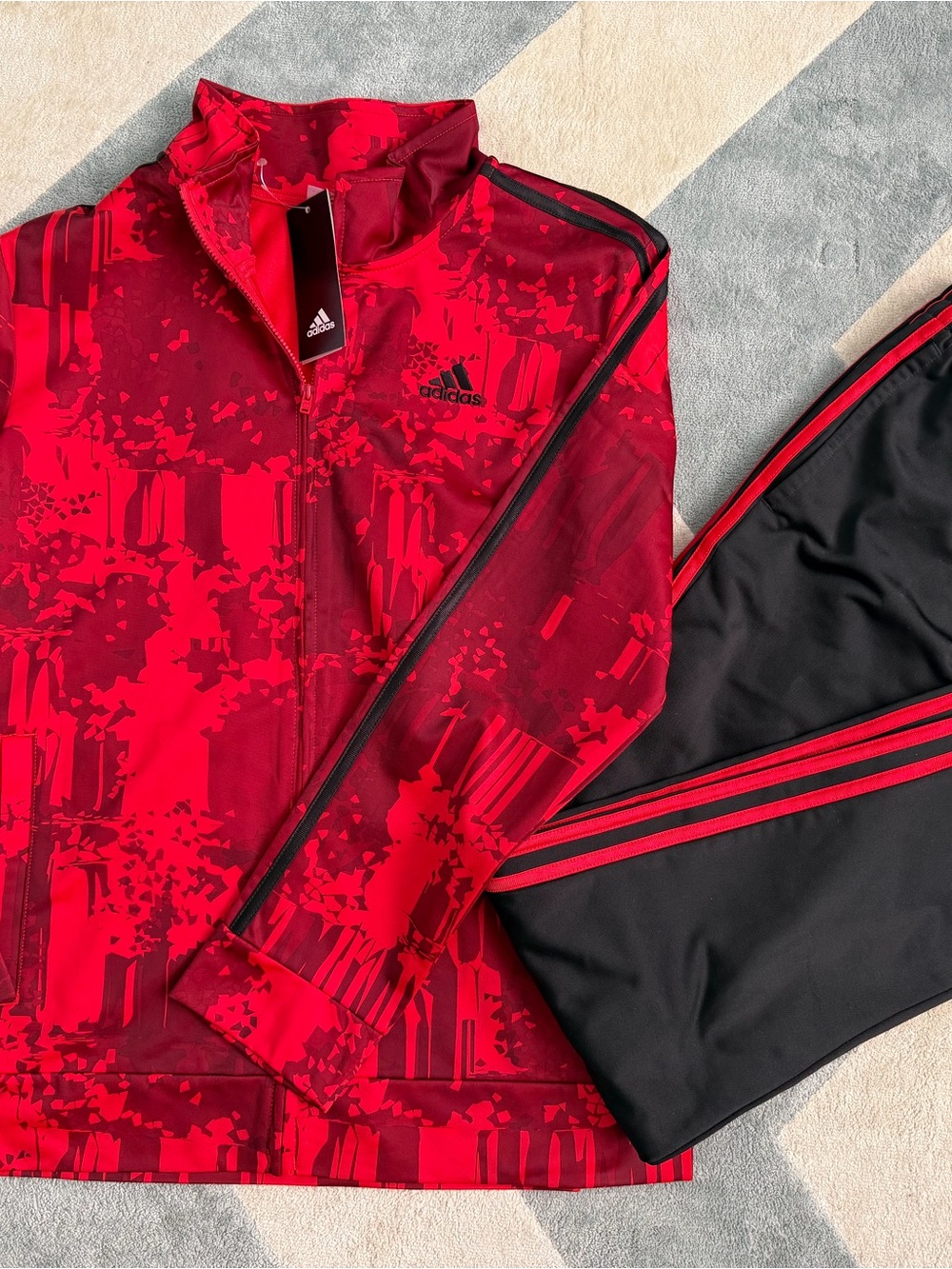 Boys Adidas Red Graphic Track Jacket with Black Pants